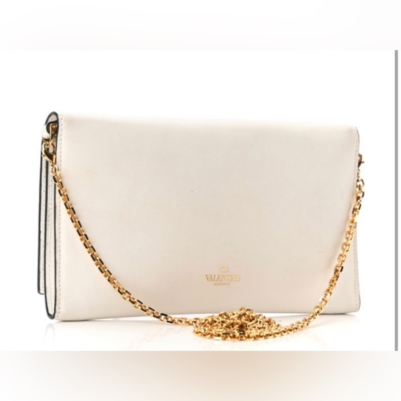 VALENTINO GARAVANI Vitello Loveblade Embellished Chain Wallet White - Picture 2 of 13